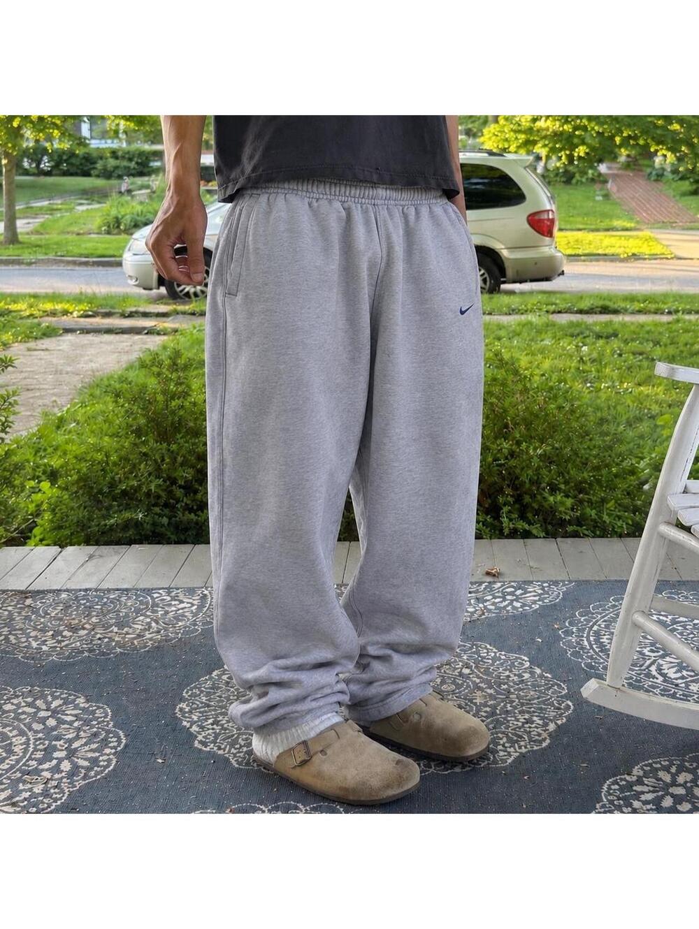 Crazy fire vintage embroidered Gray Nike sweatpants